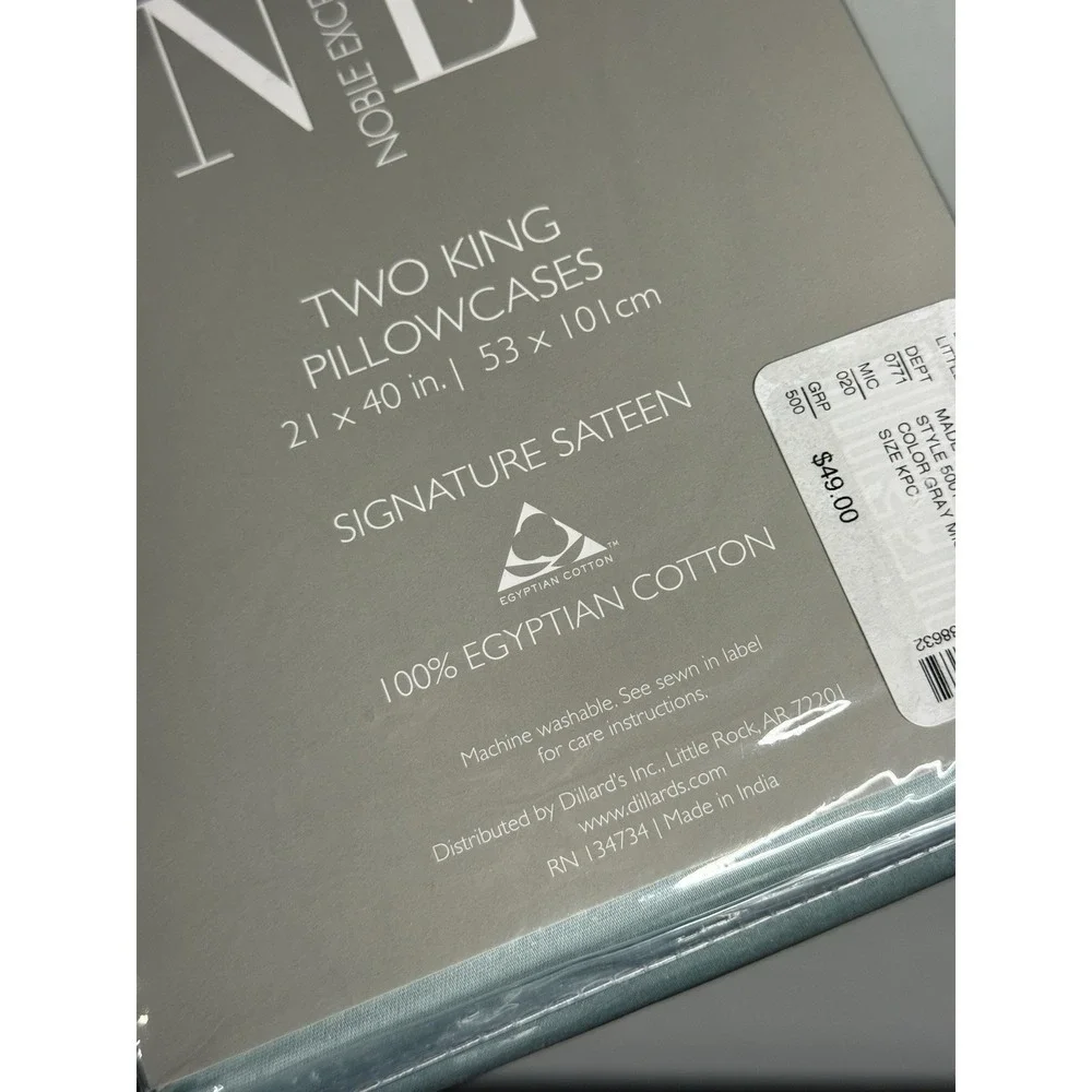 Noble Excellence NE Grey Mist King Size Pillowcases Set New Blue 500ct